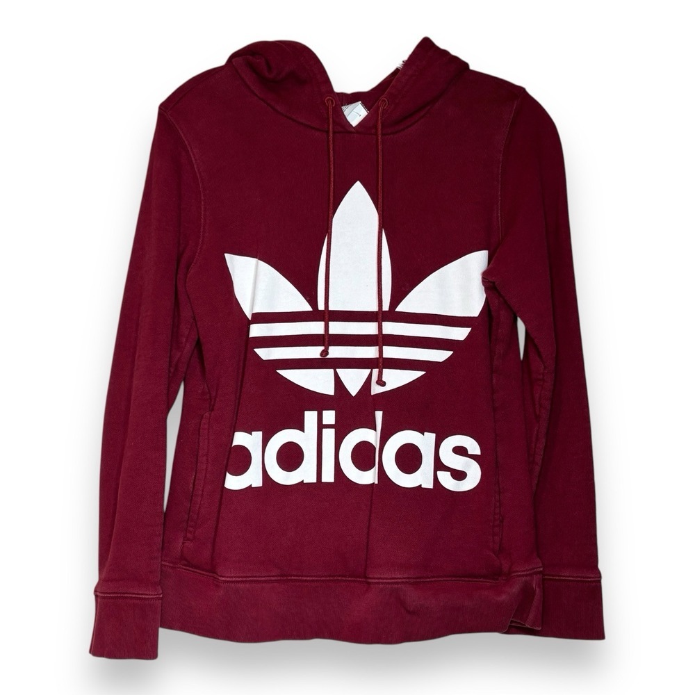 Adidas Originals Sweatshirt Hoodie Womens Small‎ XS Trefoil Graphic Pocket Red